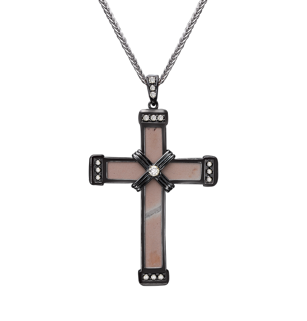 The Medium Eternity Classic Cross - Black Gold  - White diamonds