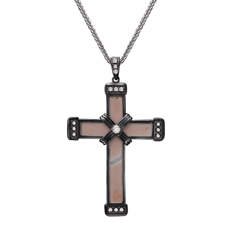 The Medium Eternity Classic Cross - Black Gold  - White diamonds