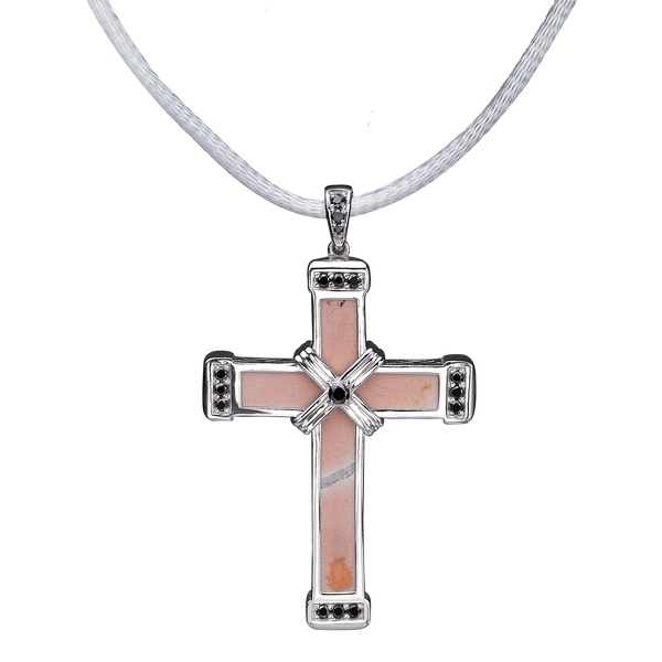 The Eternity Classic Vermeil Cross - White Gold - Black Diamonds - Medium