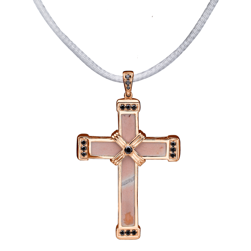 The Eternity Classic Vermeil Cross - Rose Gold - Black Diamonds - Medium