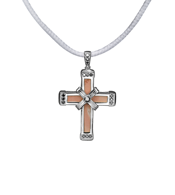 The Eternity Classic Vermeil Cross - White Gold - Black Diamonds - Small