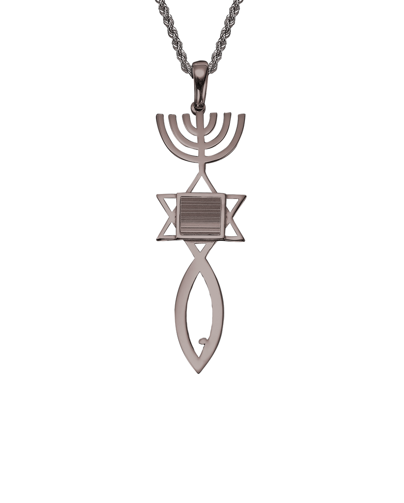 Messianic seal of Jerusalem pendant necklace  - White Gold